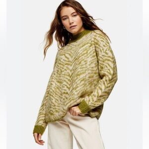 Topshop Green Animal Print Knitted Sweater Womens Small